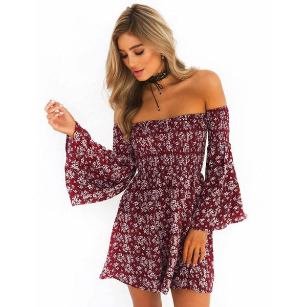 Fashion Summer Dress 2018 Women New off shoulder Short Beach Wear Casual Flare Sleeve Evening Party Mini Dresses vestidos bordad - mens-accessorie