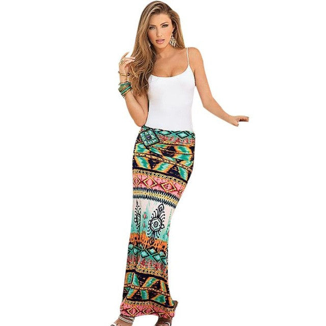 Classical national printing Skirt Women Summer Fashion Retro Printing package hip skirts plus sizes Vintage Long Skirts #LSW - mens-accessorie