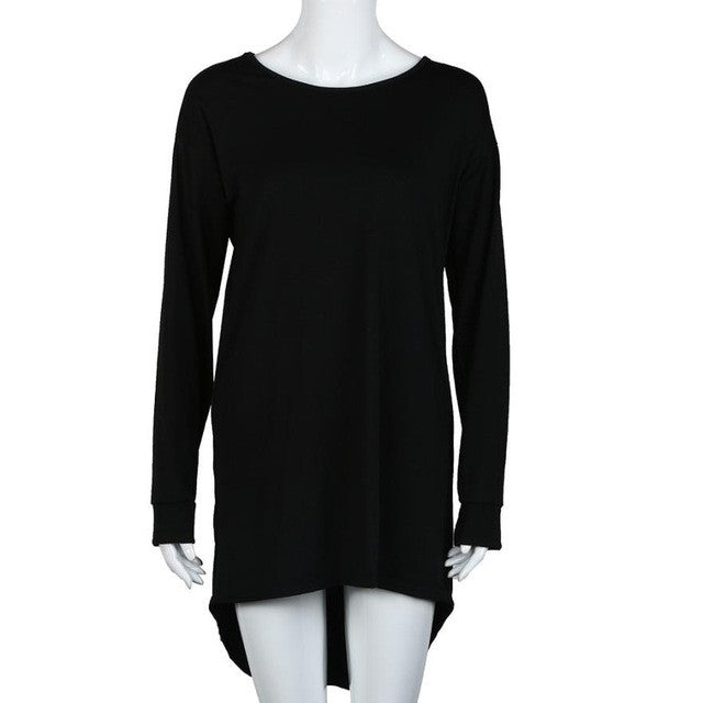 Women Blouse High Low Dip Hem Baggy Long Batwing Oversized Casual O-neck Wear Long Top Blouse Gray Black - mens-accessorie