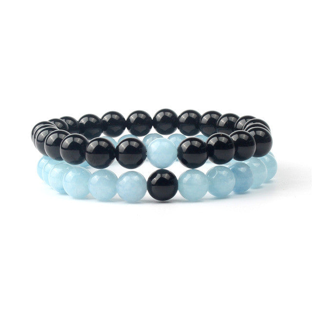V.YA Couple Bracelets Bangles Flexible Size Lover's Jewelry Accessory Women Men 8MM Beads Bracelet - mens-accessorie