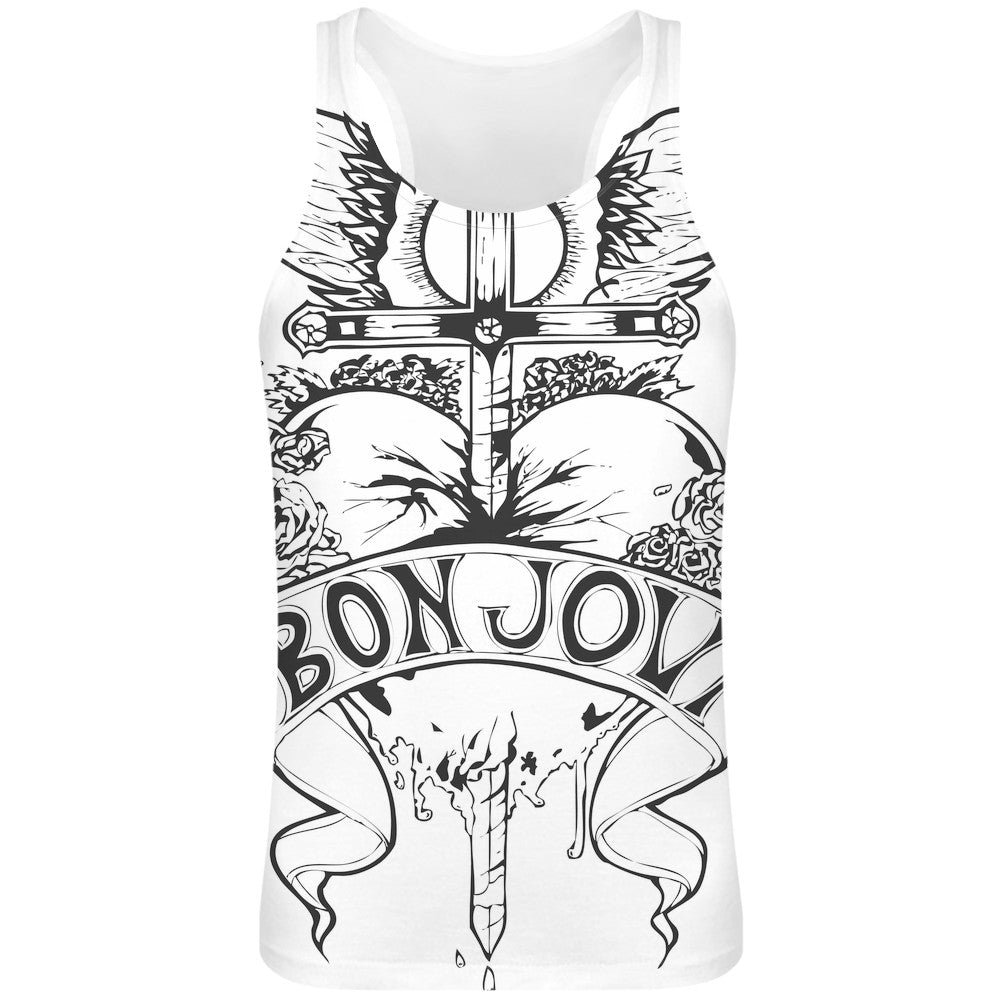 Bon Jovi Heart Design  Sublimation Tank Top T-Shirt For Men - 100% Soft Polyester - All-Over Printing - Custom Printed Mens Clothing - mens-accessorie