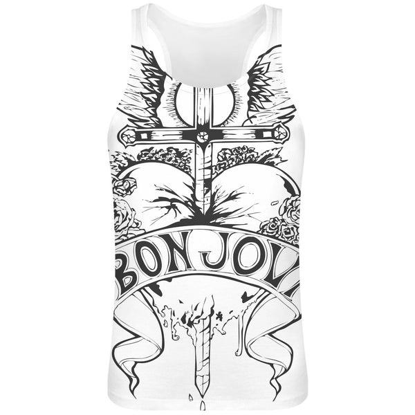 Bon Jovi Heart Design  Sublimation Tank Top T-Shirt For Men - 100% Soft Polyester - All-Over Printing - Custom Printed Mens Clothing - mens-accessorie
