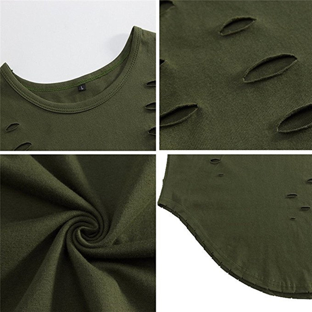 Street Wear T-shirt Holes Hip Hop Short Sleeve T-shirts Men O-neck Loose Tops - mens-accessorie