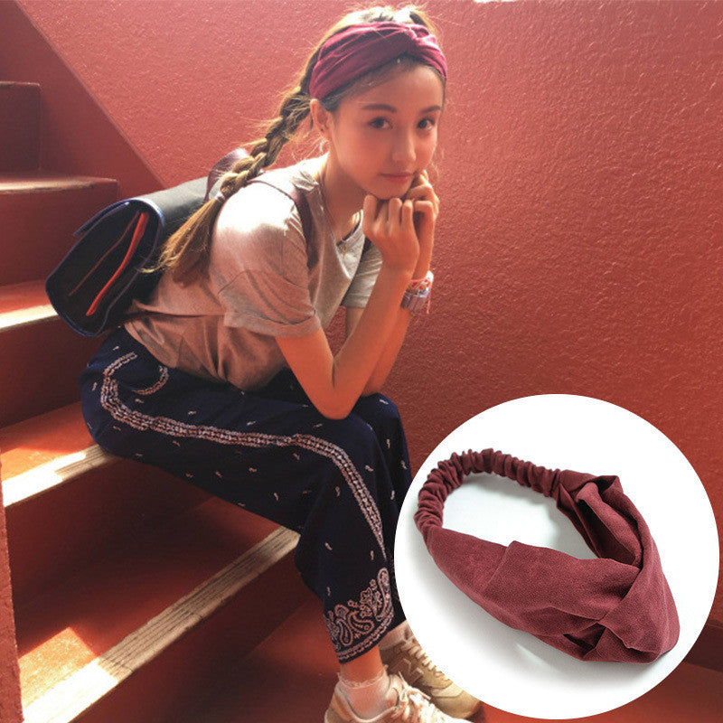 Women's Satin elastic cross headband geranium European and American hair accessories - mens-accessorie