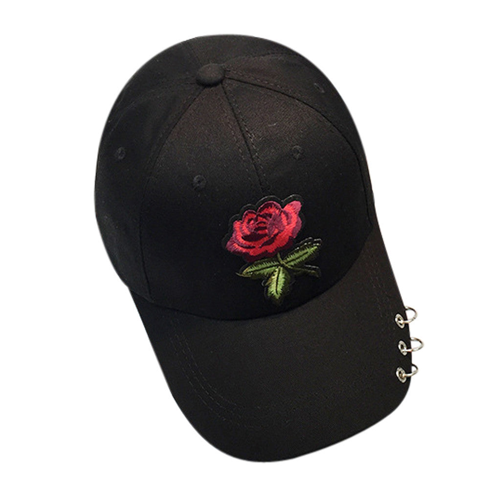Women Men Couple Rose Baseball Cap Unisex Snapback Hip Hop Flat Hat - mens-accessorie