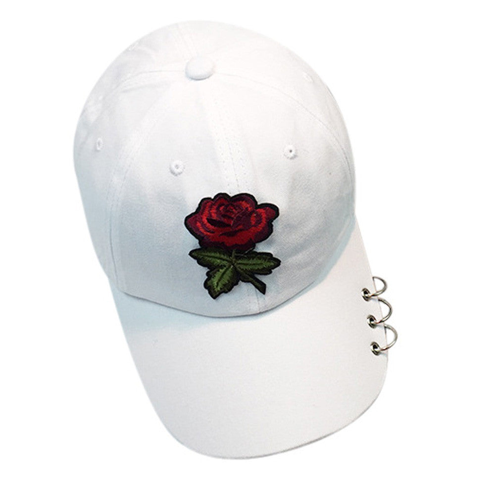 Women Men Couple Rose Baseball Cap Unisex Snapback Hip Hop Flat Hat - mens-accessorie